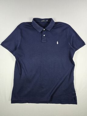 Polo Ralph Lauren Navy Blue 100% Cotton Polo Shirt - Men's XL